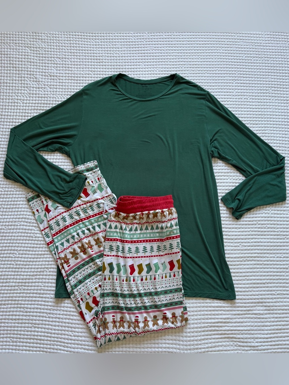 Little Sleepies Holiday Fair Isle Bamboo Pajama SET Men's XXL Green Gingerbread